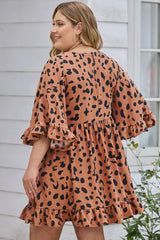Plus Size Leopard Shift Dress with Ruffle