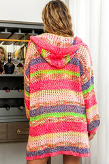 Rose Striped Knitted Hooded Open Front Cardigan
