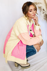 Rose Color Block Patchwork High Low Fleece Shacket