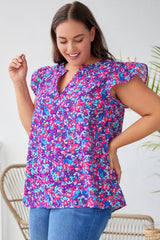 Purple Plus Size Floral Print Ruffle Sleeve Blouse