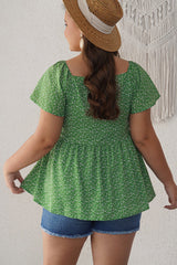 Green Plus Size Floral Peplum Top