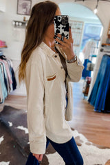 Beige Corduroy Buttoned Front Pocketed Shacket