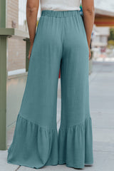 Sky Blue High Waist Ruffled Wide-Leg Pants