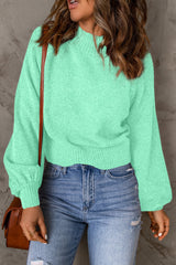 Sky Blue Solid Color Lantern Sleeve Knitted Sweater