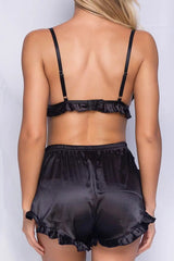 Black Ruffled Spaghetti Straps Bra Panty Set