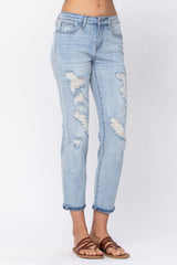 Judy Blue Full Size Destroyed Mid-Rise Boyfriend Jeans