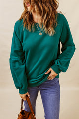 Green Raglan Patchwork Sleeve Pullover Sweatshirt
