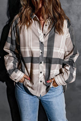 Khaki High Low Brushed Plaid Oversize Shacket