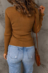 Khaki High Neck Hollow-out Crossed Wrap Knit Sweater