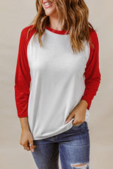 Red Color Block Raglan Sleeve Pullover Top