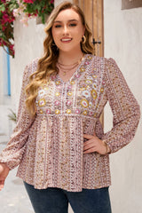 Red Floral Embroidered Plus Size Babydoll Blouse