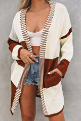 Red Chunky Block Pattern Knit Open Front Cardigan