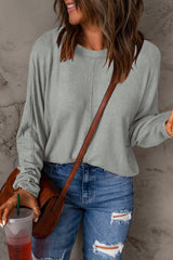 Gray Solid Color Patchwork Long Sleeve Top