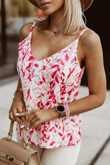 Pink Leaf V Neck Casual Camisole