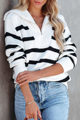 White Sailor Collar Striped Knit Pullover Sweater