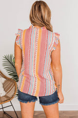 Multicolor Aztec Ruffled Sleeveless Top