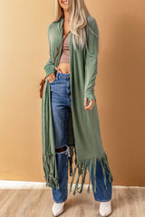 Green Fringe Knit Duster Cardigan