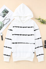 White Irregular Striped Kangaroo Pocket Hoodie