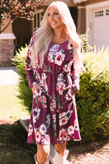 Rose Long Sleeve High Waist Floral Dress