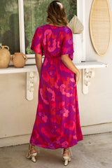 Rose Abstract Floral Print V Neck Dolman Maxi Dress
