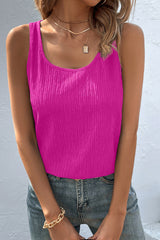 Rose Solid Color Textured Scoop Neck Tank Top