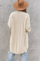 Khaki Open Front Cable Sleeve Long Cardigan