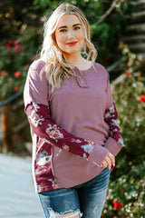 Purple Floral Accent Puff Sleeves Plus Size Thermal Top