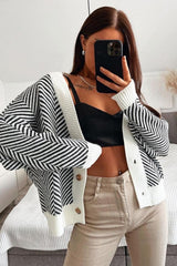 Black Zig Zag Stripe Buttoned Sweater Cardigan