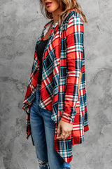 Suede Elbow Patch Hooded Plaid Cardigan