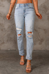 Sky Blue Ripped Mid Waist Jeans
