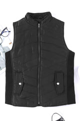 Black Zip-up Side Pockets Puffer Vest