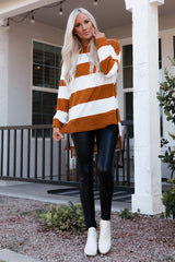 Brown Striped Drop Shoulder Pullover Sweatshirt