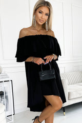 Black Off The Shoulder Ruffle Casual Shift Dress