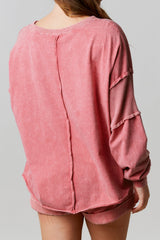 Rose Mineral Wash Patchwork Exposed Seam Sweatshirt