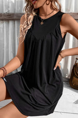Black Patchwork Pleated Sleeveless Dress