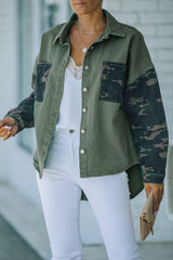 Green Camo Print Patchwork Button-up Jacket
