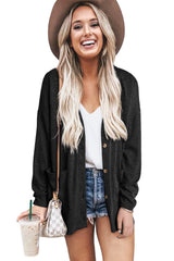 Black Heather Knit Pocketed Button Front Cardigan