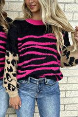 Black Leopard Zebra Print Pullover Sweater