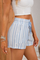 Sky Blue Vertical Stripes Print Shorts with Pockets
