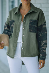 Green Camo Print Patchwork Button-up Jacket