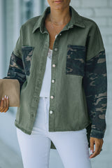 Green Camo Print Patchwork Button-up Jacket