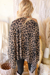 Leopard Print Loose Cape Tunic Top