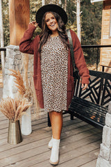 Leopard Plus Size Leopard Long Sleeve Midi Dress
