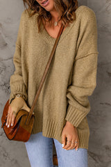 Khaki Ribbed Trim Oversize Sweater