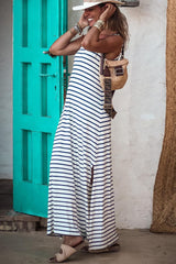 Blue Striped V Neck Sleeveless Maxi Dress