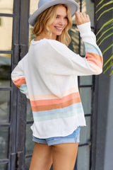 White Ribbed Round Neck Striped Sweater