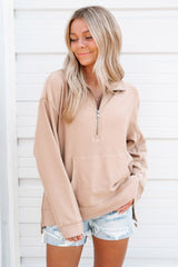 Solid Color Drop Shoulder Quarter Zip Sweatshirt