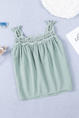 Green Contrast Lace Ruched Cut-out Sleeveless Top