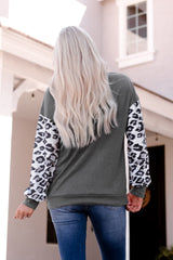 Leopard Patchwork Hooded Sweatshirt with Kangaroo Pocket
