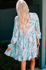 Sky Blue Ruffled Square Neck Floral Dress